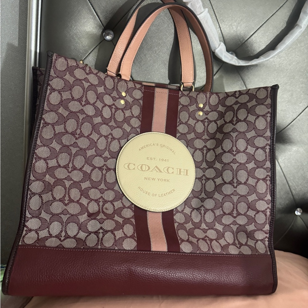 Coach Maroon Signature Tote with Cream Patch and Pink Stripe - Picture 7 of 7